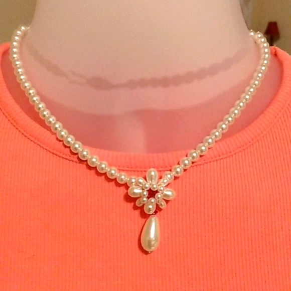 Faux Pearl Necklace With Pink Stone Accessories - Faux Pearl Necklace With Pink Stone 16ins.NWT